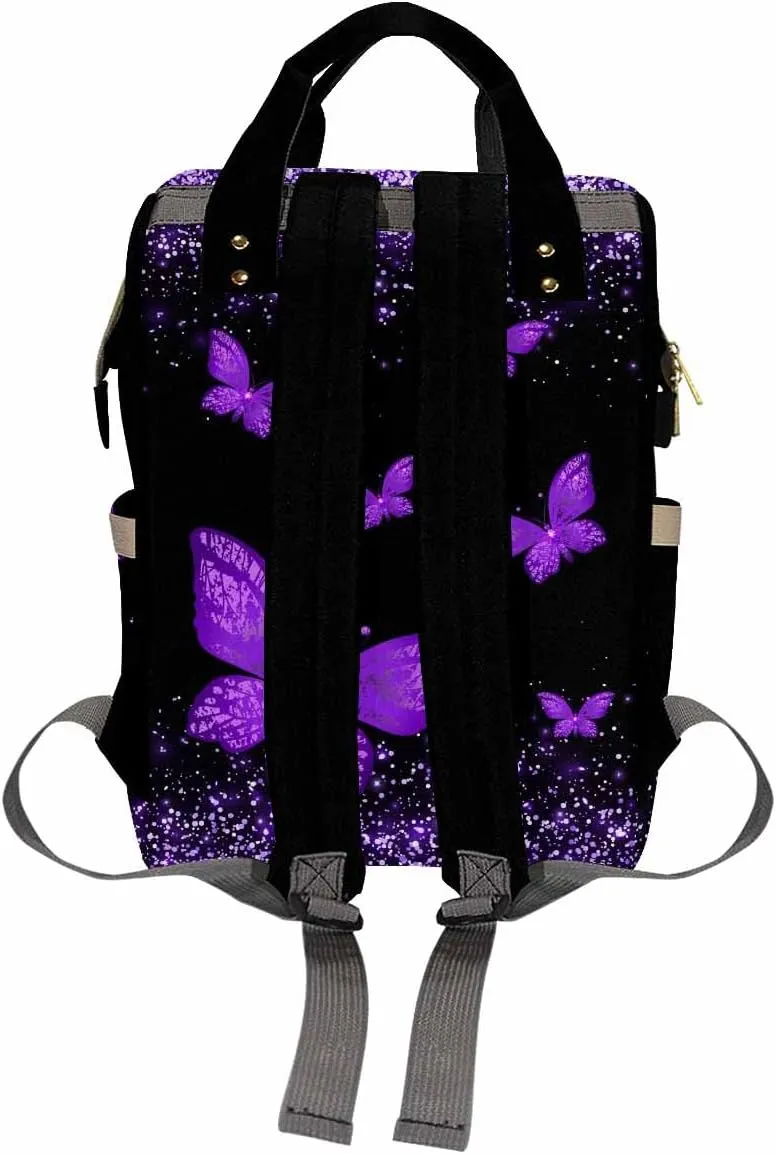 MyPupSocks Personalized Diaper Backpack Butterfly, Custom Sparkle Glitter Diaper Bag for Baby Boy Customized Nappy Bag Shoulder Bags Casual Daypack for Mom Baby Girls Boys Travel