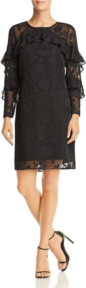 Nanette Nanette Lepore Women's Ls Clip Jacquard Shift Dress W/Ruffle Detail