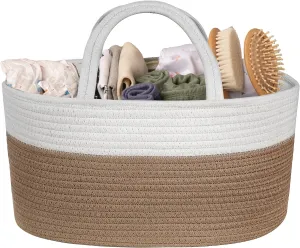 Natemia Premium Baby Diaper Caddy Organizer (Beige Stripe)- Gift for Baby Shower, Registry Must Have - Portable Diaper Organizer for Changing Table - Newborn Essentials - Nursery Basket