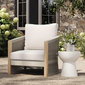Nathan James Jagger Farmhouse Patio Chair with Cushions, Outdoor Chair for Porch with Solid Wood Acacia Frame, White Cream