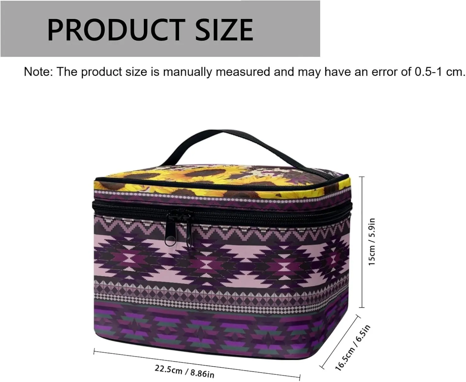 Native Aztec Print Cosmetic Make up Organizer for Women, Tribal American Stripes Travel Toiletry Bag Ladies Medium Makeup Pouch, Purple