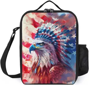 Native U.S.A Ea-gles Portable Lunch Bag Shoulder Bag Insulated Lunch Box Holder Tote Handbag For Work Office Travel