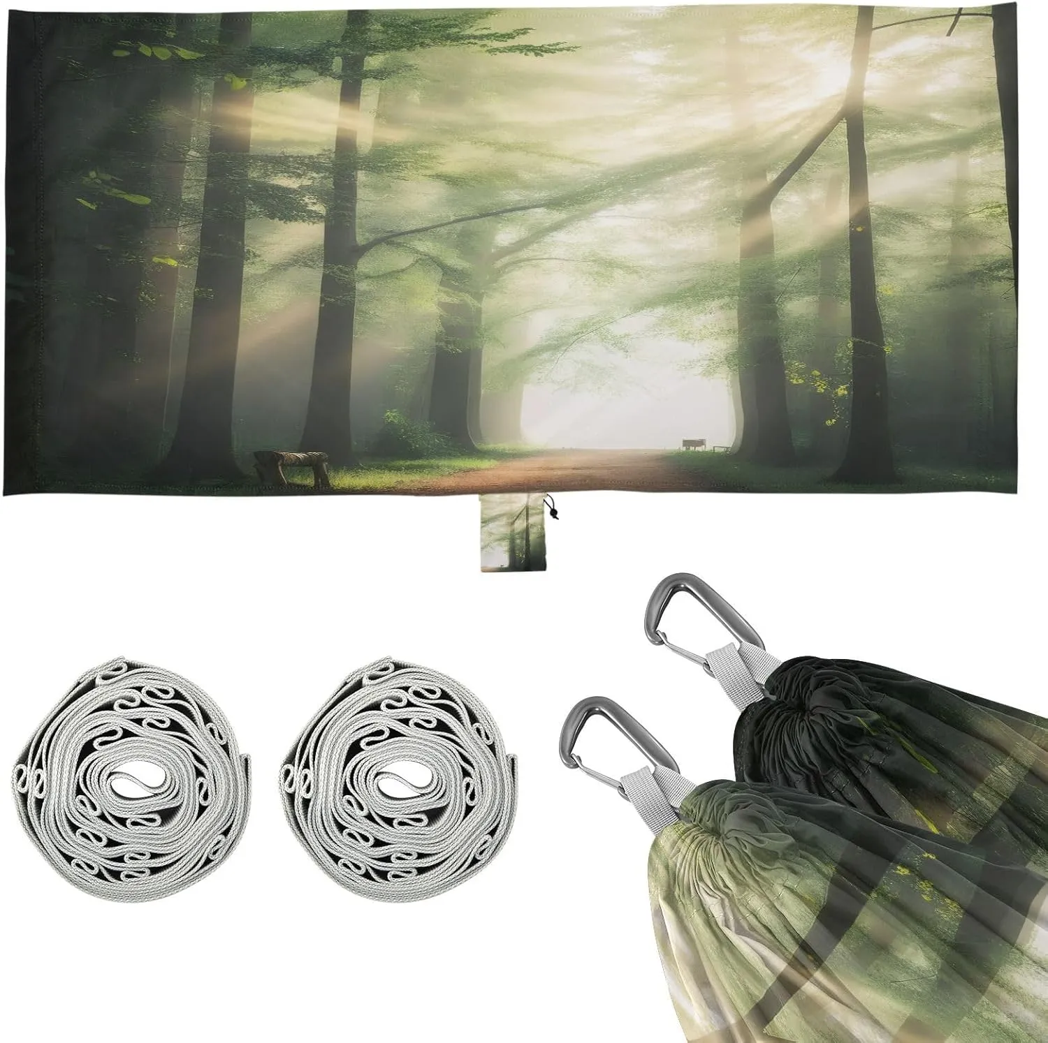 Natural Forest Sunlight Camping Hammock, Single Portable Hammocks with Tree Straps & Attached Carry Bag, 330Lbs Capacity Perfect for Outside Indoor Hiking Beach Backpack Travel
