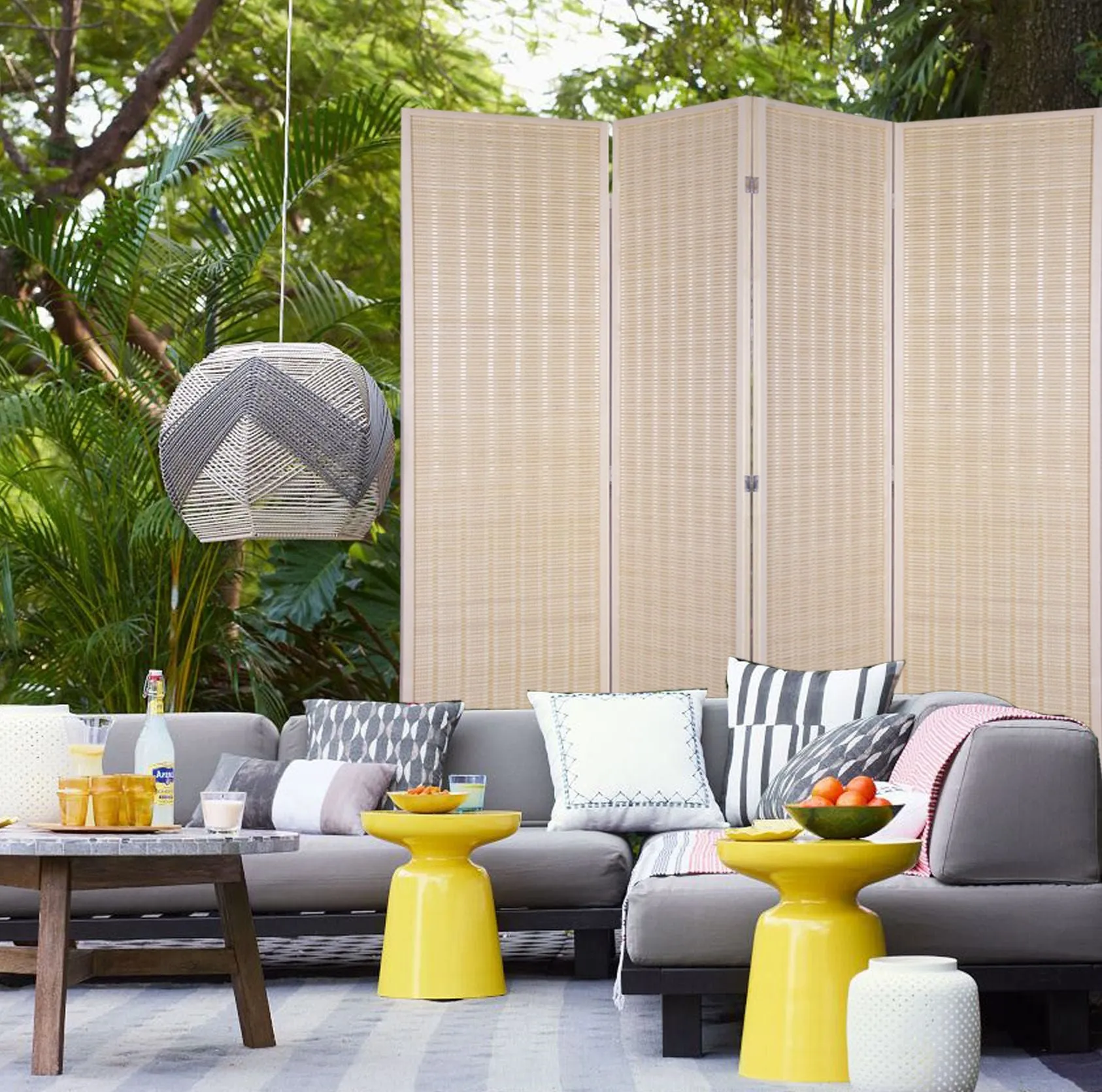 Natural Woven Bamboo 4 Panel Room Divider Screen
