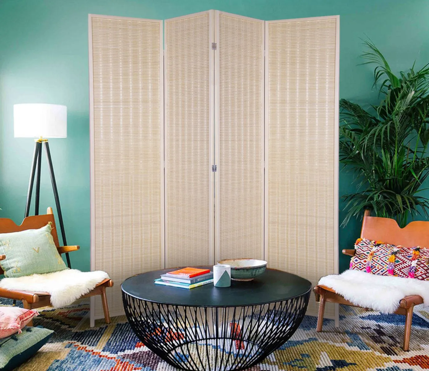 Natural Woven Bamboo 4 Panel Room Divider Screen