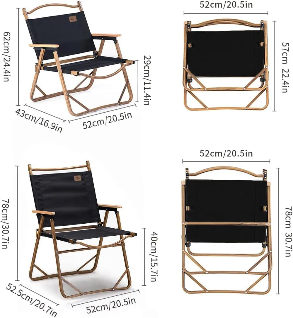 Naturehike MW02 Foldable Camp Chair - Large, Black, Aluminum, Supports 330 Lbs, Portable, Outdoor, Camping, Hiking, Fishing, Beach, Picnics