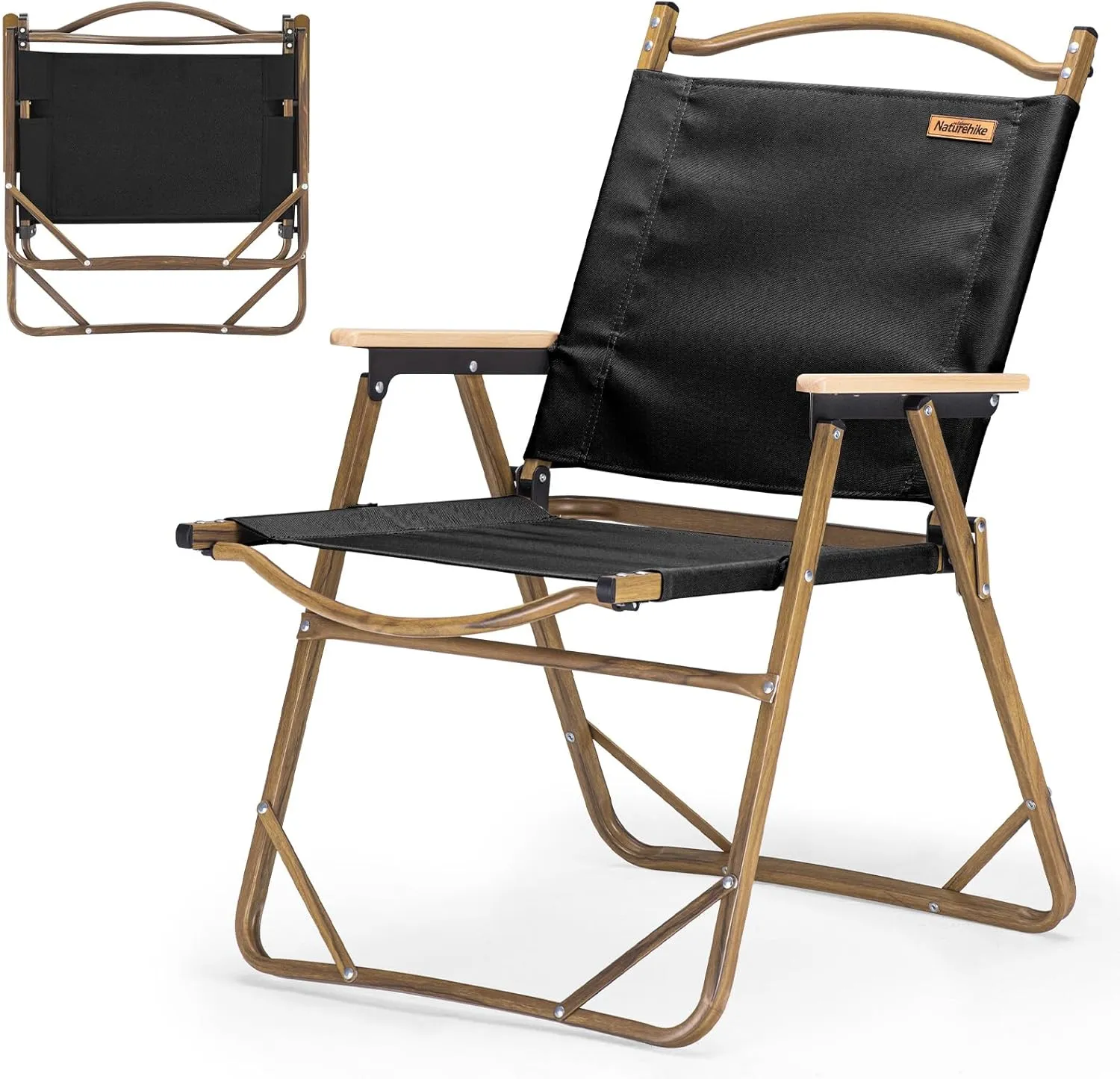 Naturehike MW02 Foldable Camp Chair - Large, Black, Aluminum, Supports 330 Lbs, Portable, Outdoor, Camping, Hiking, Fishing, Beach, Picnics