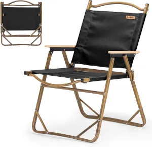 Naturehike MW02 Foldable Camp Chair - Large, Black, Aluminum, Supports 330 Lbs, Portable, Outdoor, Camping, Hiking, Fishing, Beach, Picnics