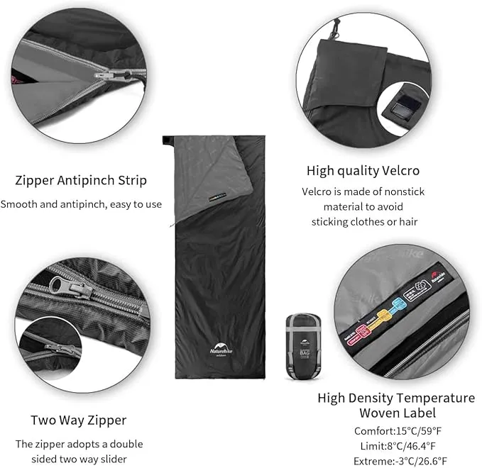 Naturehike Ultralight Sleeping Bag - Envelope Lightweight Portable, Waterproof, Comfort with Compression Sack - Great for 3 Season Traveling, Camping, Hiking
