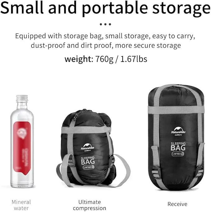 Naturehike Ultralight Sleeping Bag - Envelope Lightweight Portable, Waterproof, Comfort with Compression Sack - Great for 3 Season Traveling, Camping, Hiking