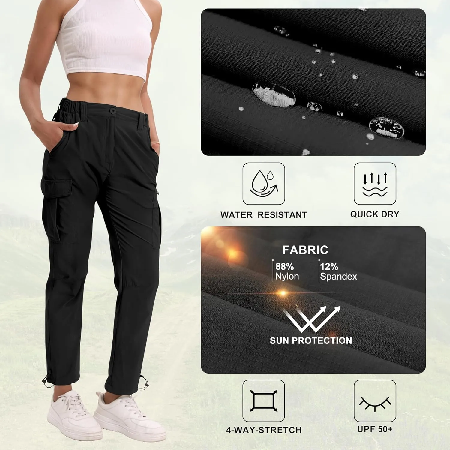 NATUVENIX Womens Hiking Pants Quick Dry Travel Pants Women Stretch Cargo Pants for Women Water Resistant Golf Pants Outdoor