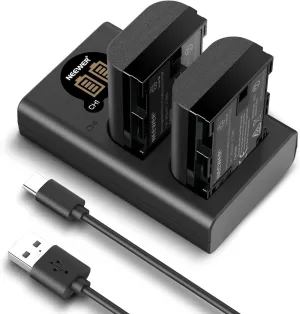 NEEWER 2 Pack 2400mAh LP-E6P/LP-E6NH/LP-E6N/LP-E6 Replacement Battery & Vertical USB Dual Charger with LCD for EOS R5 Mark II EOS R5 EOS R6 EOS R7 EOS R 5D II III IV 6D 6D II 7D 7D II 60D 70D 80D 90D
