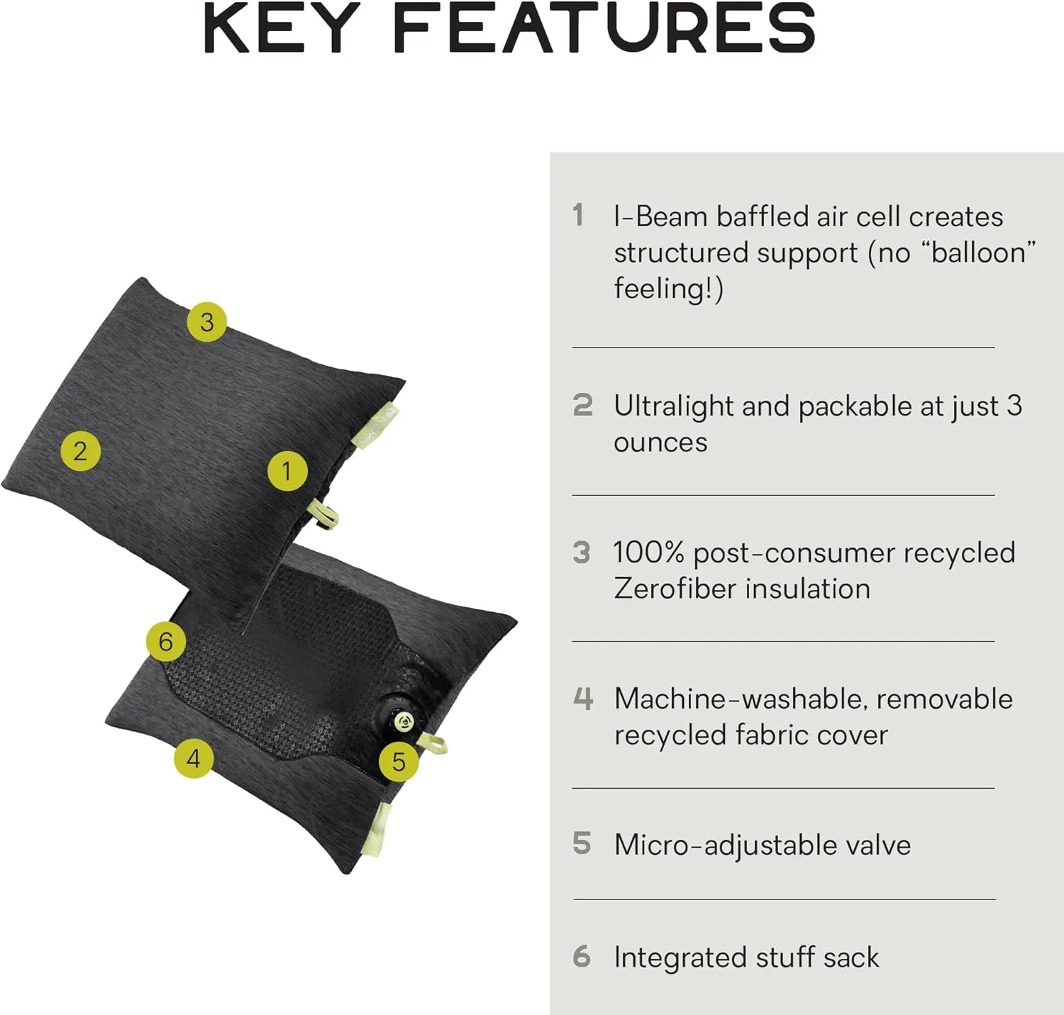 NEMO Equipment Fillo Elite Ultralight Backpacking Pillow - Black Pearl/Citron - One Size