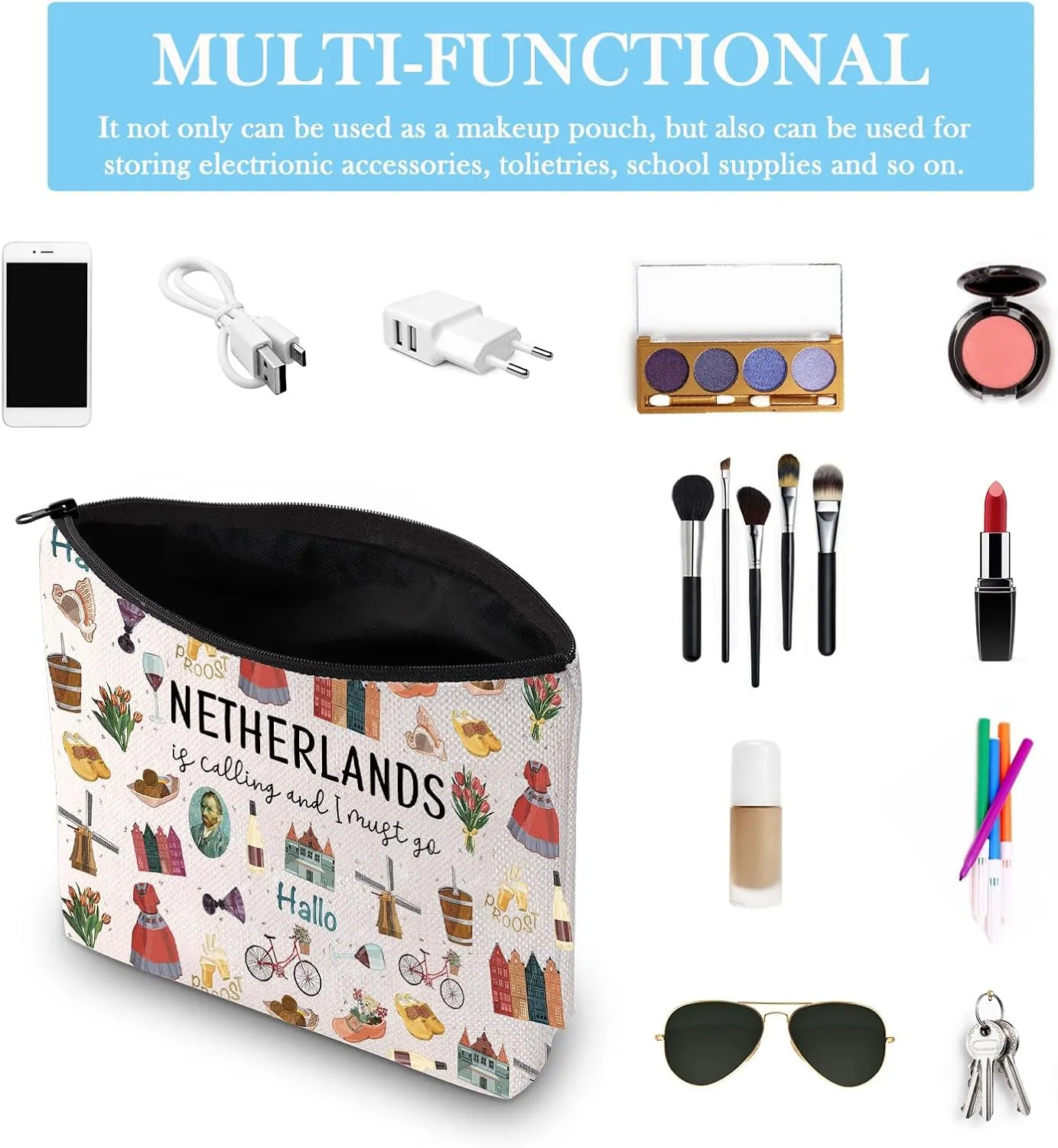 Netherlands Holland Dutch Souvenir Gift Bachelorette Party Gift Netherlands Is Calling I Must Go Travel Makeup Bag