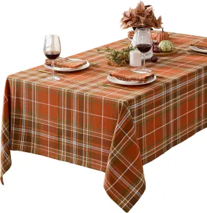 Newbridge Culloden Plaid Fabric Weave Tablecloth, Traditional Bold Rust and Green 100% Cotton Weave Plaid Tablecloth, 60 Inch x 102 Inch Oblong/Rectangle