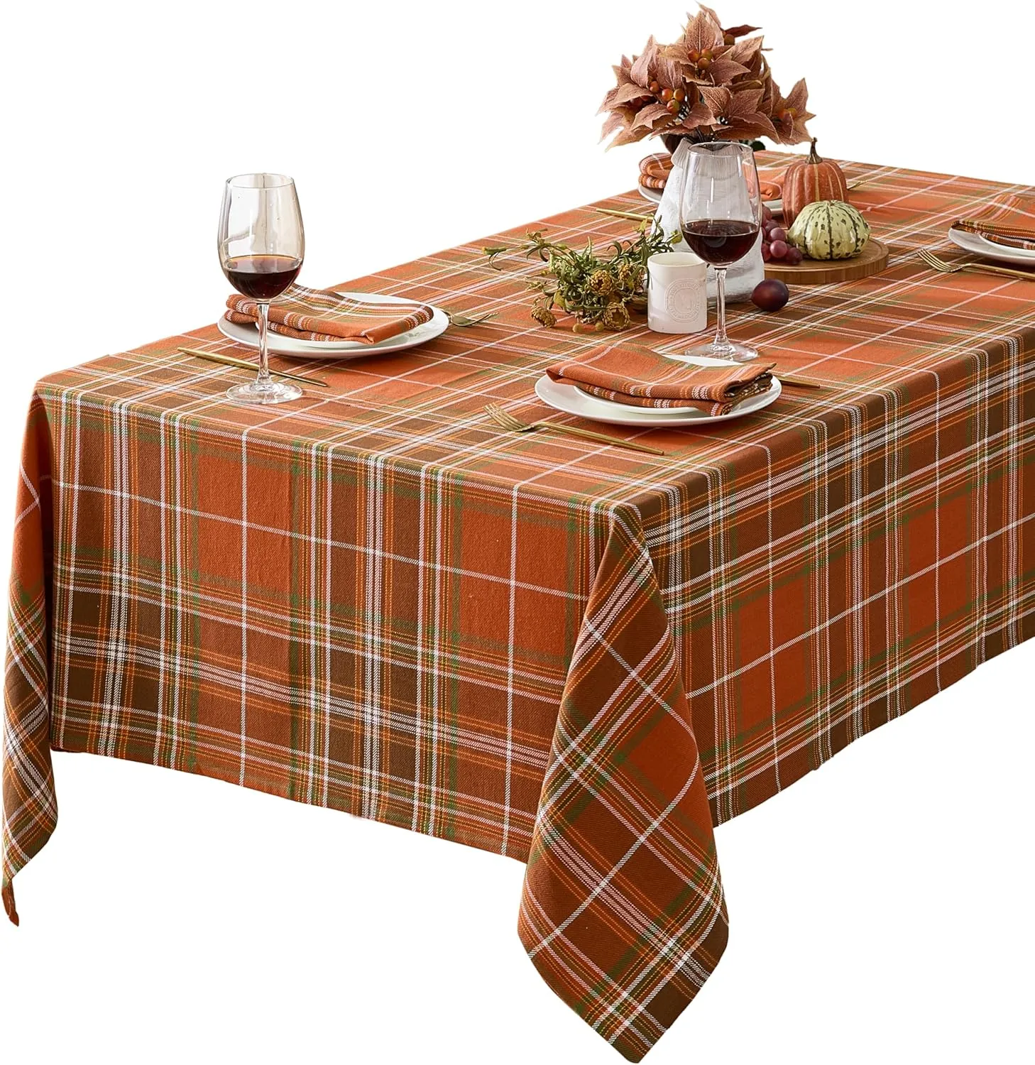 Newbridge Culloden Plaid Fabric Weave Tablecloth, Traditional Bold Rust and Green 100% Cotton Weave Plaid Tablecloth, 60 Inch x 102 Inch Oblong/Rectangle