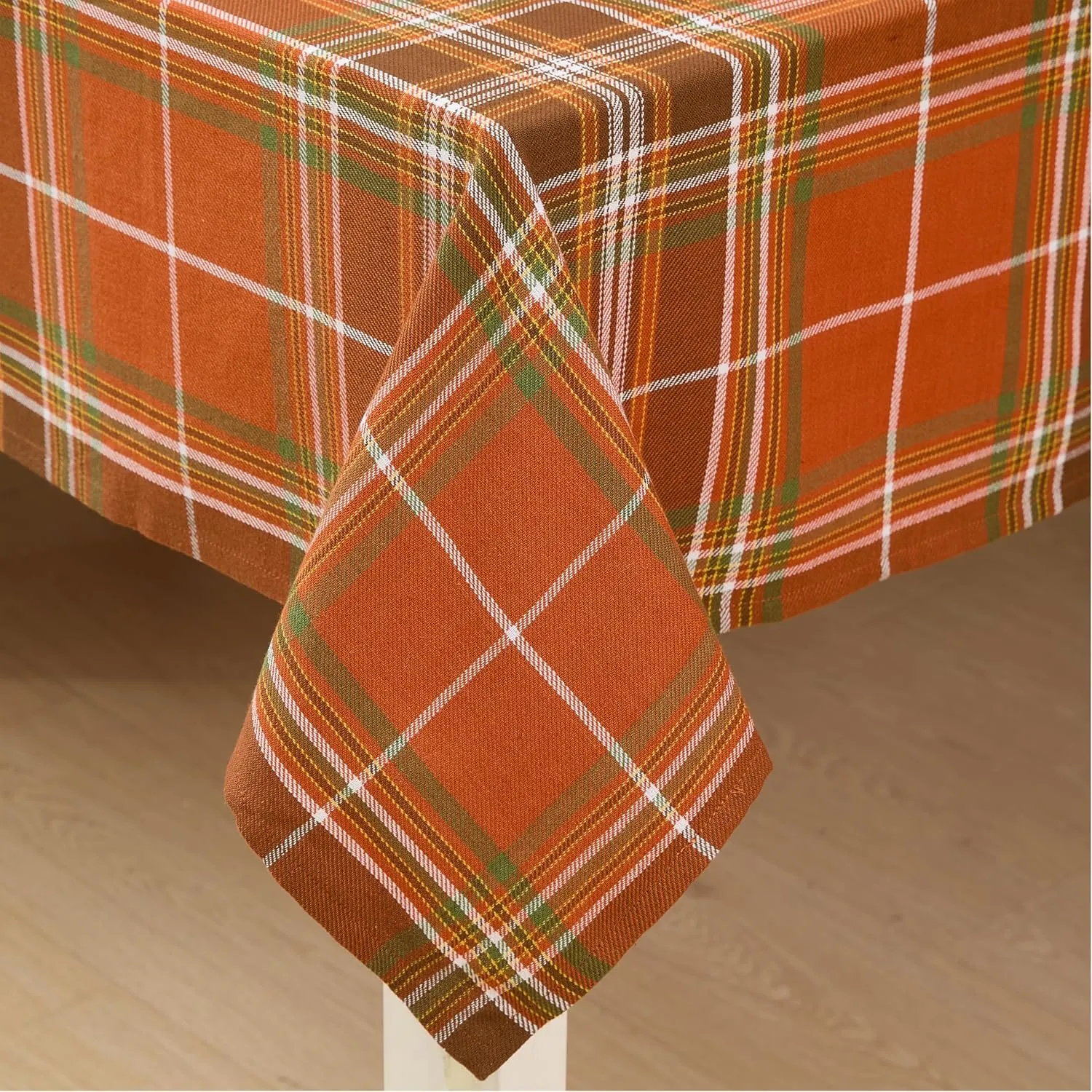 Newbridge Culloden Plaid Fabric Weave Tablecloth, Traditional Bold Rust and Green 100% Cotton Weave Plaid Tablecloth, 60 Inch x 102 Inch Oblong/Rectangle