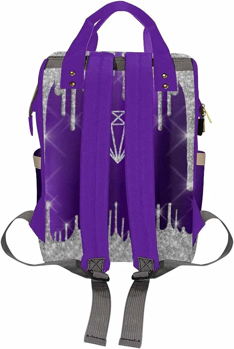 Newcos Personalized Glitter Drips Gray Violet Diamon Diaper Bag with Name Nappy Bags Travel Casual Mummy Backpack for Mom Women, Multi 002