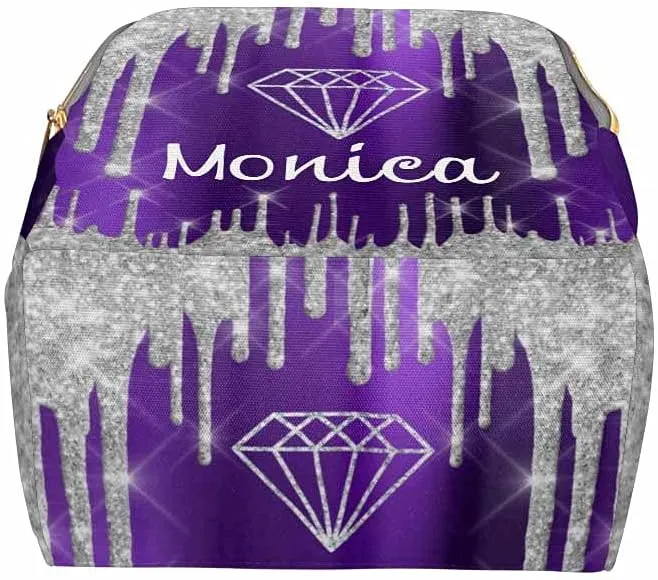 Newcos Personalized Glitter Drips Gray Violet Diamon Diaper Bag with Name Nappy Bags Travel Casual Mummy Backpack for Mom Women, Multi 002