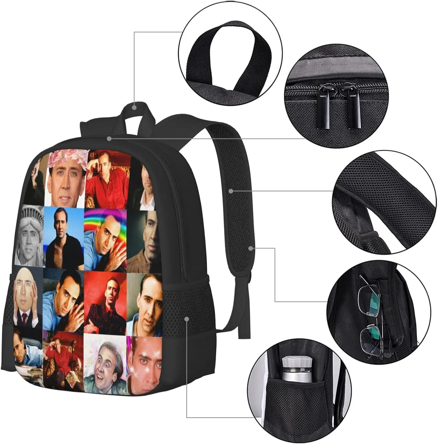 Nic-olas Cage Backpack,Large Capacity Lightweight Travel Casual Daypack Large Laptop Bag