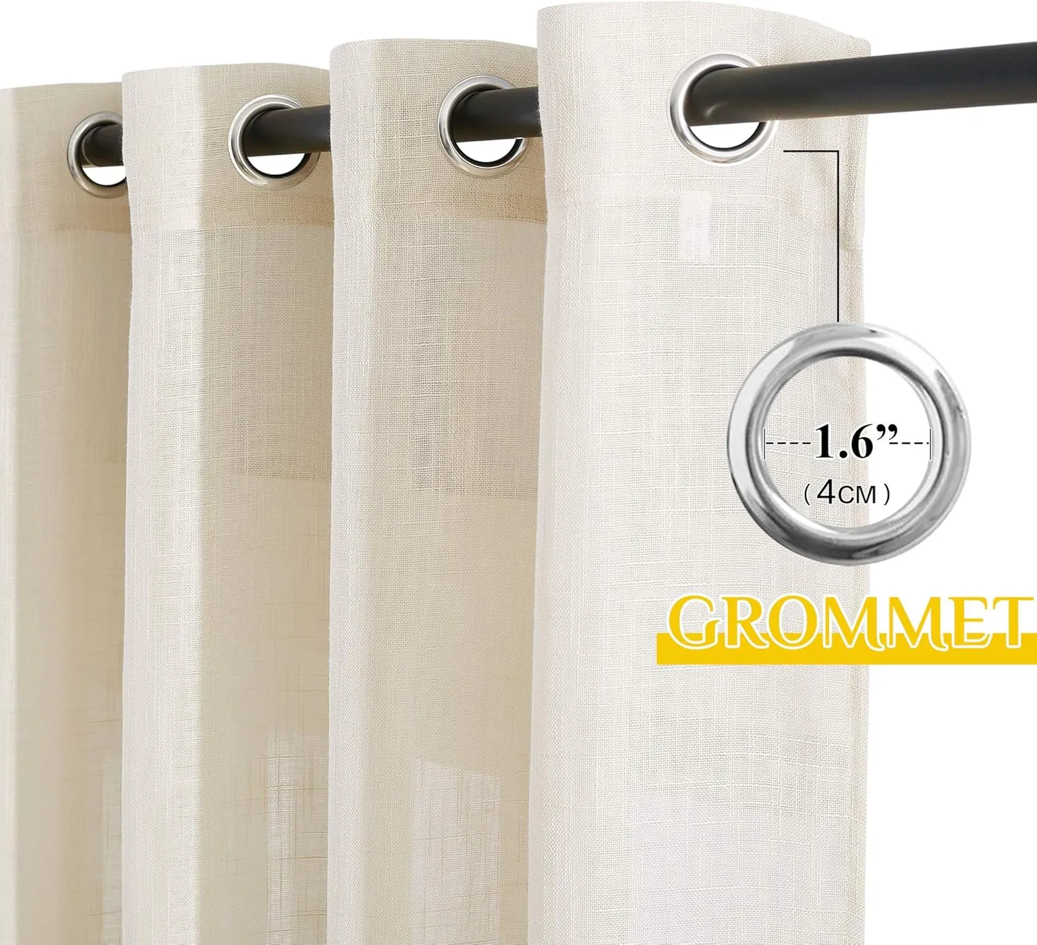 NICETOWN Faux Linen Sheer Curtains - Semi-Voile Small Window Covering with Grommet Top Voile Panel Drapes for Kitchen/Nursery/Bathroom (Beige, 52" W x 45" L, 2 Panels)