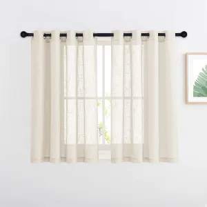 NICETOWN Faux Linen Sheer Curtains - Semi-Voile Small Window Covering with Grommet Top Voile Panel Drapes for Kitchen/Nursery/Bathroom (Beige, 52" W x 45" L, 2 Panels)
