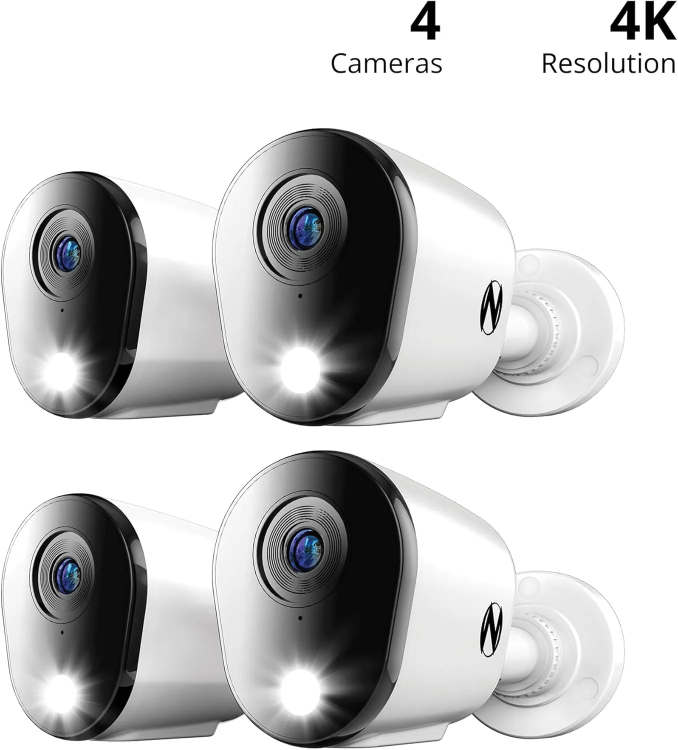 Night Owl Add On Wired 4K HD Indoor/Outdoor Deterrence Cameras with 2-Way Audio (4-Pack) (Requires Compatible DVR - Sold Separately) (4 Camera)