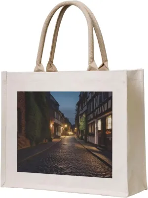 Nighttime The Cobbles at Street printed Canvas Carrying Tote Bag Fashion Handbag Shoulder Shopping Bag