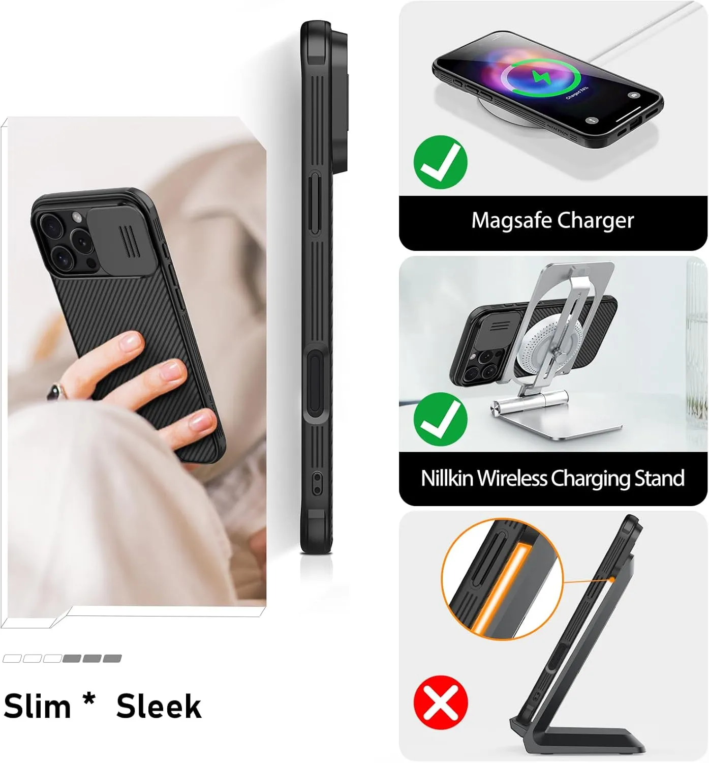 Nillkin for Phone 16 Pro case, CamShield Pro 16 Pro Case with Slide Camera Cover, Back Cover Compatible with Phone 16 Pro 5G Slim case 6.3'' Black