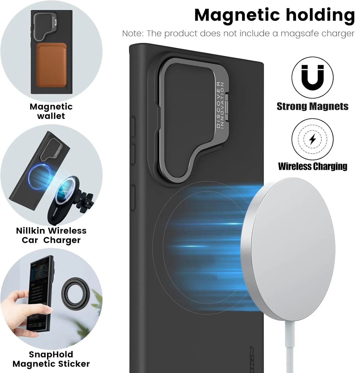 Nillkin for Samsung Galaxy S24 Ultra Liquid Silicon Magnetic Case,with Kickstand Slide Camera Cover,Soft Microfiber Lining 6.8’’ (Magnetic Black, for Samsung Galaxy S24 Ultra)