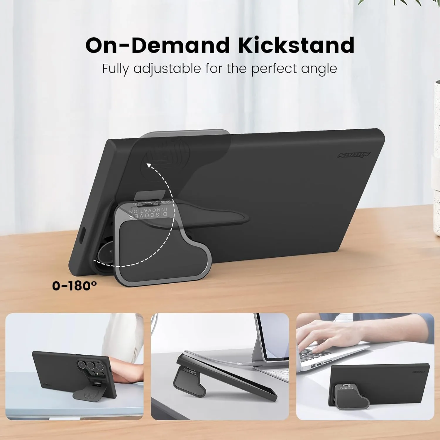 Nillkin for Samsung Galaxy S24 Ultra Liquid Silicon Magnetic Case,with Kickstand Slide Camera Cover,Soft Microfiber Lining 6.8’’ (Magnetic Black, for Samsung Galaxy S24 Ultra)