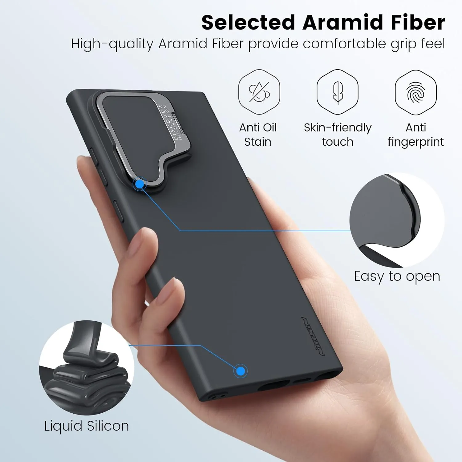 Nillkin for Samsung Galaxy S24 Ultra Liquid Silicon Magnetic Case,with Kickstand Slide Camera Cover,Soft Microfiber Lining 6.8’’ (Magnetic Black, for Samsung Galaxy S24 Ultra)
