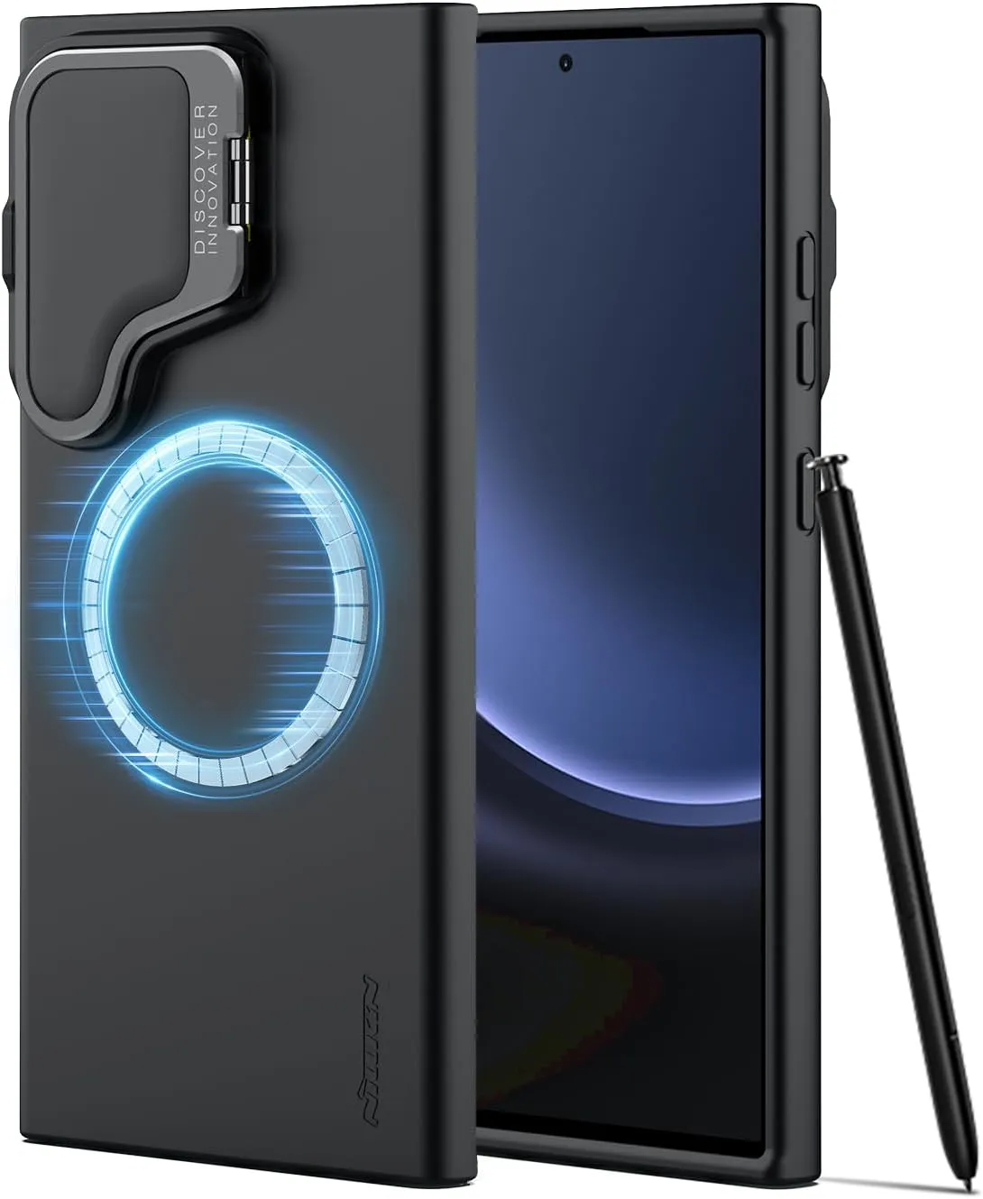 Nillkin for Samsung Galaxy S24 Ultra Liquid Silicon Magnetic Case,with Kickstand Slide Camera Cover,Soft Microfiber Lining 6.8’’ (Magnetic Black, for Samsung Galaxy S24 Ultra)
