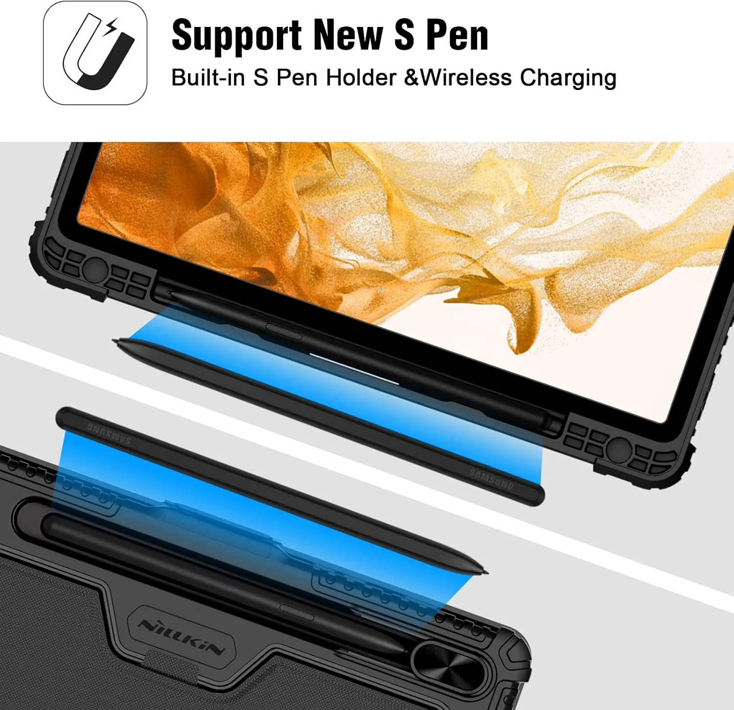 Nillkin Galaxy Tab S7 FE Keyboard Case 12.4 inch with Multi-Touch Trackpad and Camera Cover Compatible with Galaxy Tab S8  /S7  , Detachable Folio Keyboard Cover with S Pen Holder