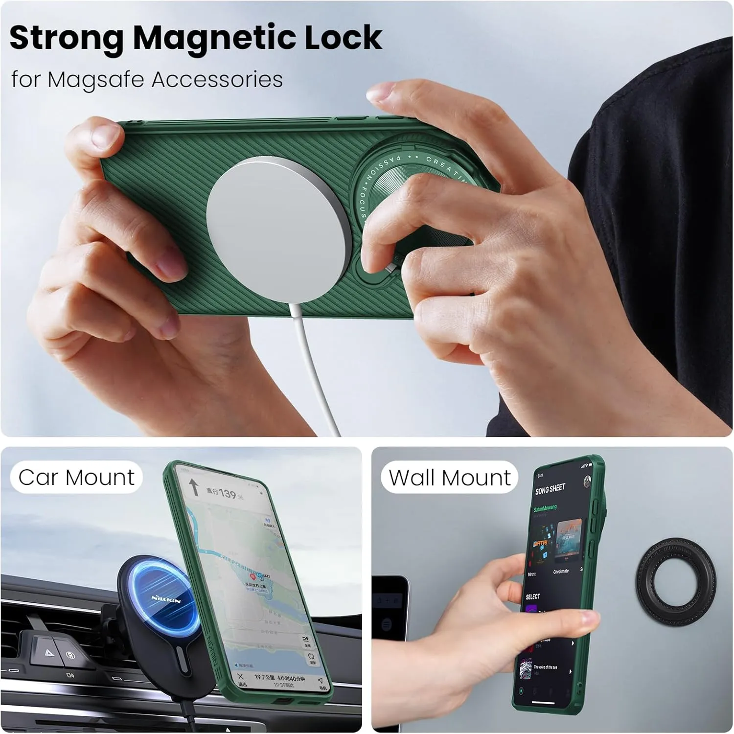 Nillkin Magnetic for OnePlus 13 Case, Compatible with MagSafe, Thin Slim Fit Case with Upgrade Camera Cover and Kickstand, Camshield Prop Case for OnePlus 13, Green