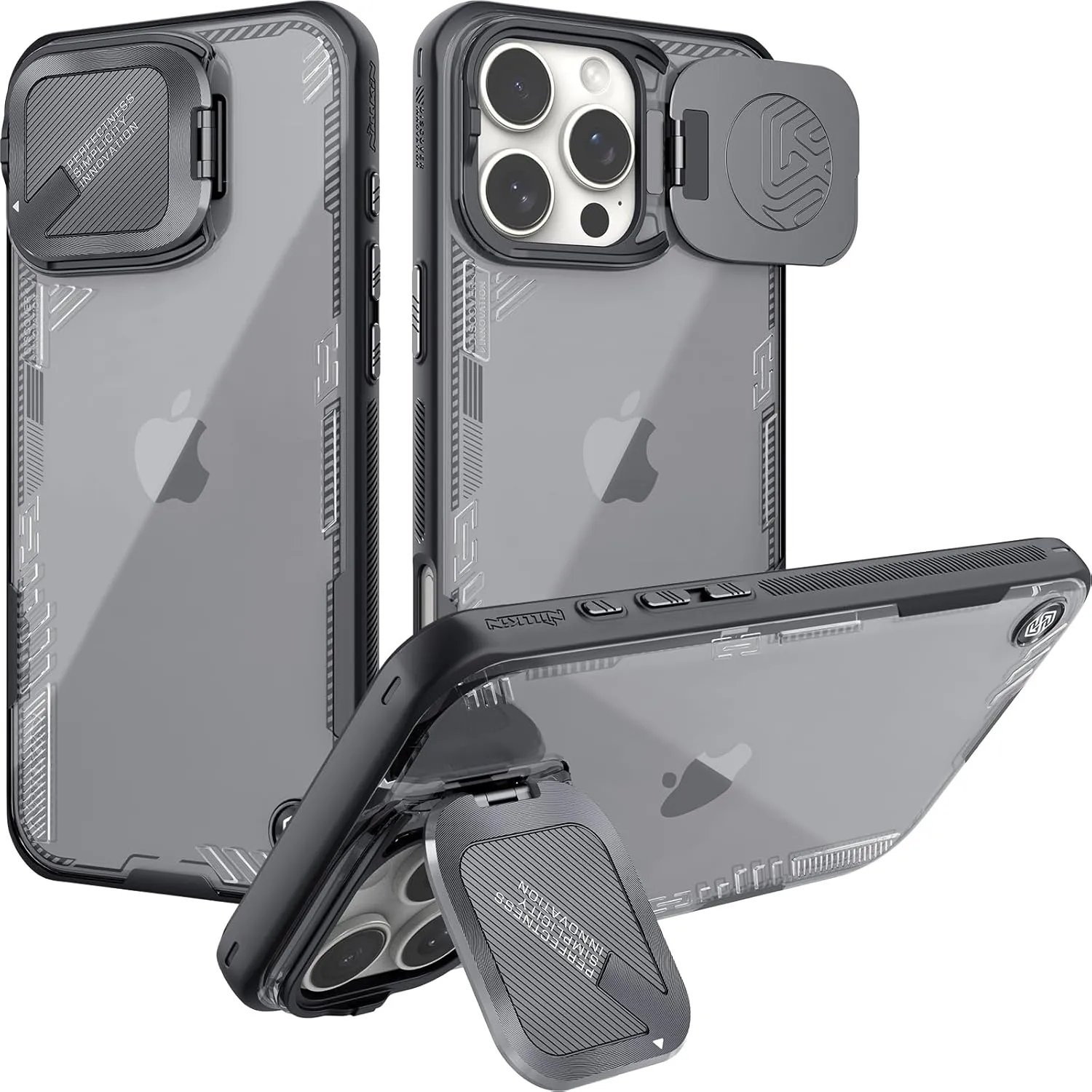 Nillkin Phone Case for iPhone 16 Pro Max, Eco-Friendly,Made from Plants, iPhone 16 Pro Max Case with Camera Protection & Stand- Biodegradable and Soft TPU, Black Mountain
