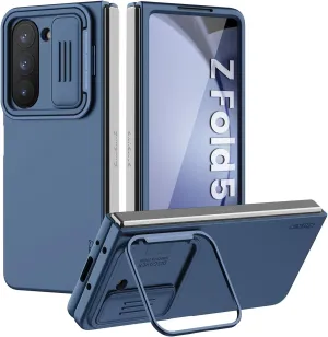 Nillkin Samsung Galaxy Z Fold 5 Case with Metal Kickstand [Slide Camera Cover] CamShield Silky Liquid Silicone case for Galaxy Z Fold 5 5G Slim Pockets Fit Protective Case Blue