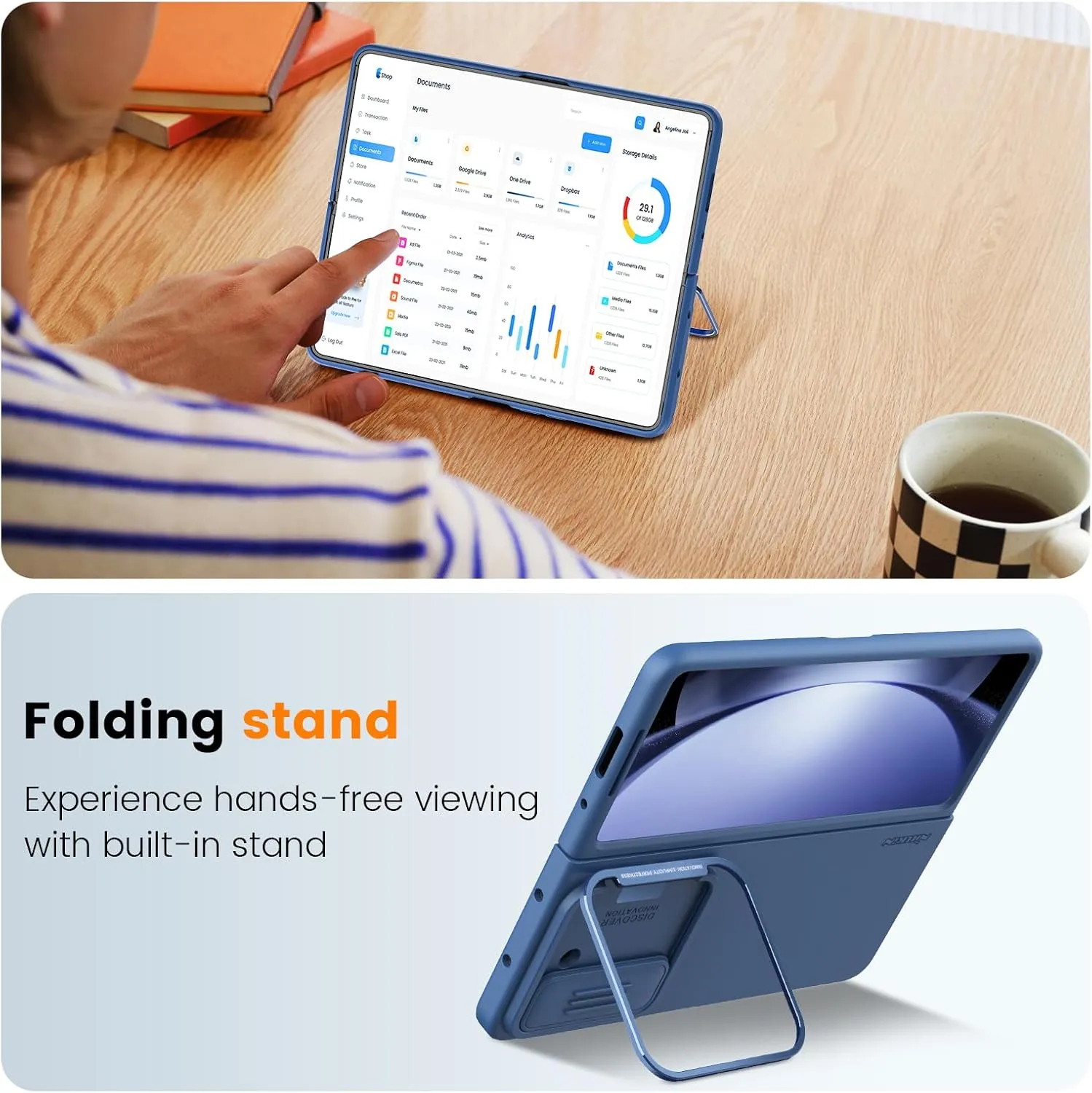 Nillkin Samsung Galaxy Z Fold 5 Case with Metal Kickstand [Slide Camera Cover] CamShield Silky Liquid Silicone case for Galaxy Z Fold 5 5G Slim Pockets Fit Protective Case Blue