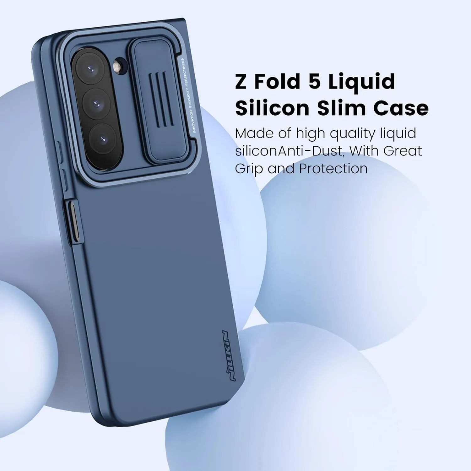 Nillkin Samsung Galaxy Z Fold 5 Case with Metal Kickstand [Slide Camera Cover] CamShield Silky Liquid Silicone case for Galaxy Z Fold 5 5G Slim Pockets Fit Protective Case Blue
