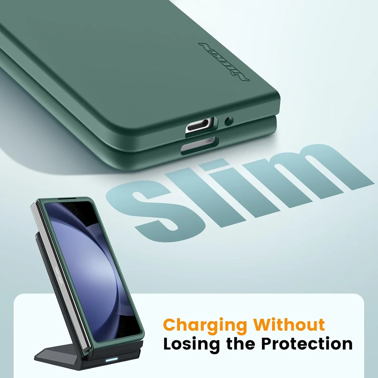 Nillkin Samsung Galaxy Z Fold 5 Case with Metal Kickstand [Slide Camera Cover] CamShield Silky [Liquid Silicone ] Case for Galaxy Z Fold 5 5G Slim Pockets Fit Protective Case Green