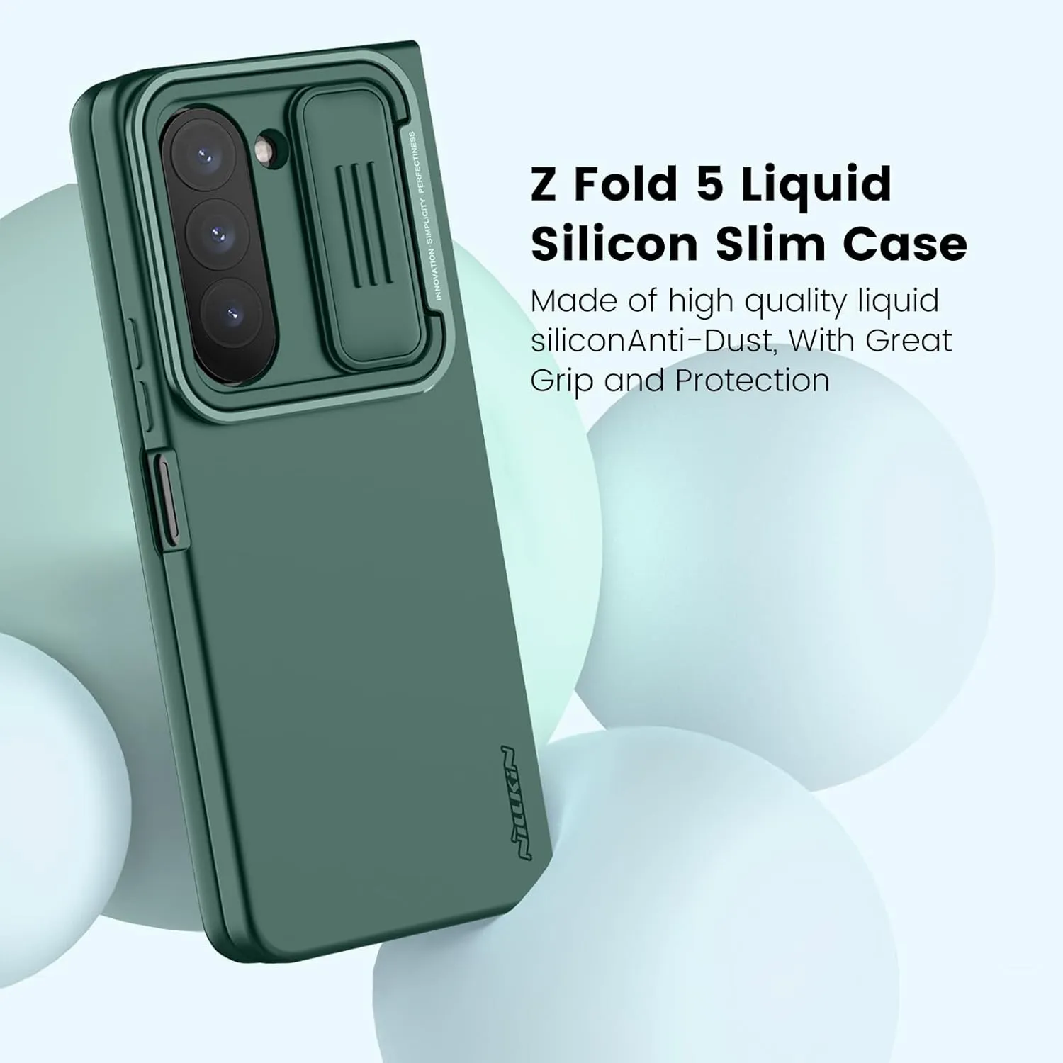 Nillkin Samsung Galaxy Z Fold 5 Case with Metal Kickstand [Slide Camera Cover] CamShield Silky [Liquid Silicone ] Case for Galaxy Z Fold 5 5G Slim Pockets Fit Protective Case Green