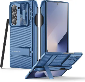 Nillkin Samsung Galaxy Z Fold 6 Case with S Pen Holder & Hinge Protection [Hidden Kickstand] [Slide Camera Cover] CamShield Pro Slim Protective Case for Galaxy Z Fold 6 5G (Blue)