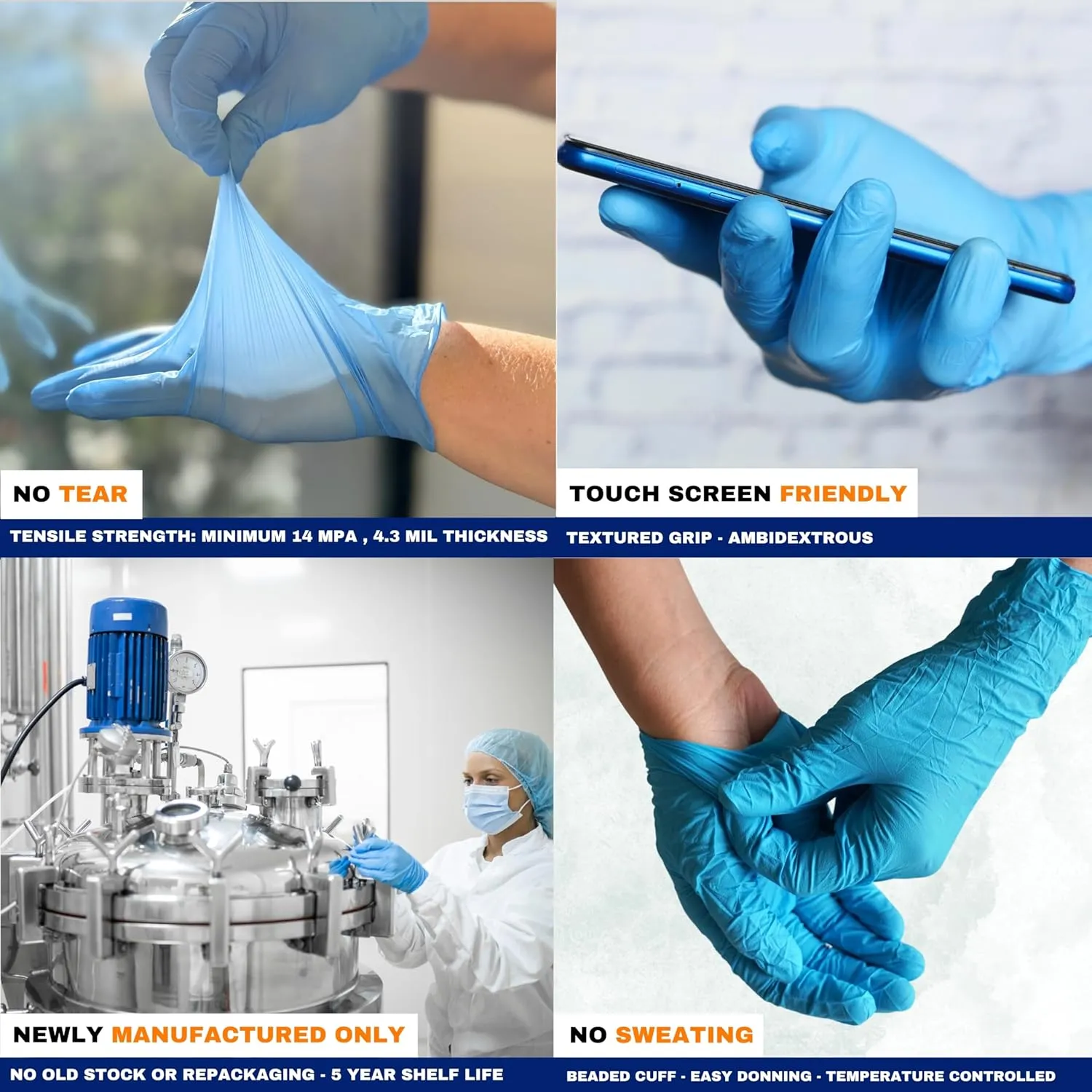 Nitrile Exam Gloves, Powder Free, Latex Free, Chemo Tested, Fentanyl Resistant - Blue (Box/Case)