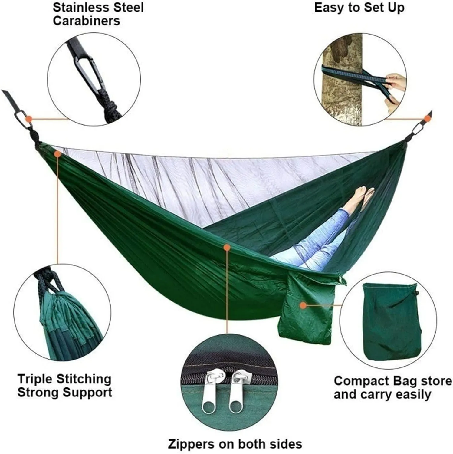 NOBRIM Portable Hammock Outdoors Double Camping Hammocks with Mosquito Net Lightweight Parachute Nylon Hammock for Backpacking Hiking