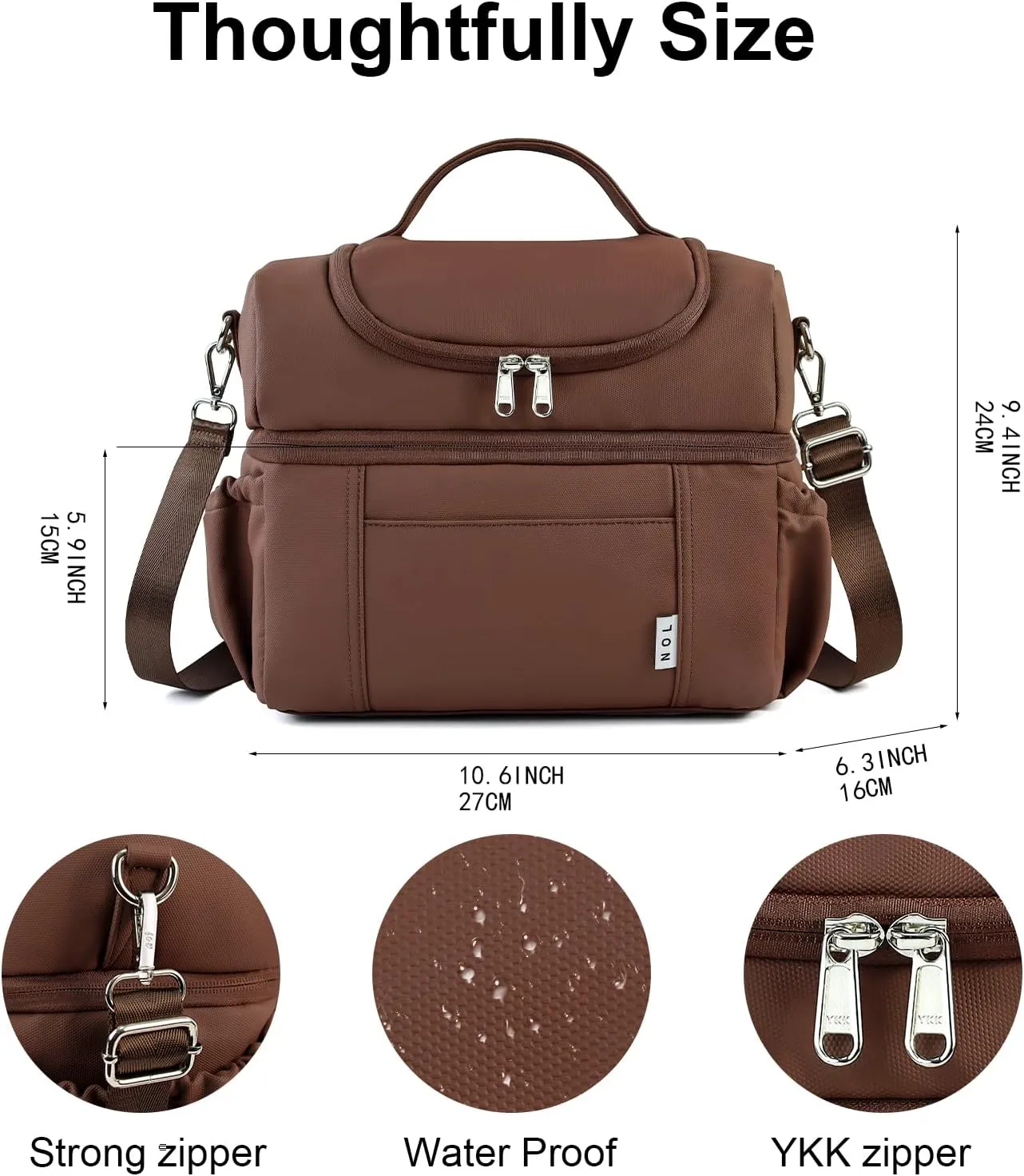 NOL Natural Organic Lifestyle Adult Lunch Box Insulated Lunch Bag Large Dual Compartment Lunch Bag Coolers Lightweight Nylon Waterproof Lunch Box for Work, Picnic, Travel, Outdoors, Coffee