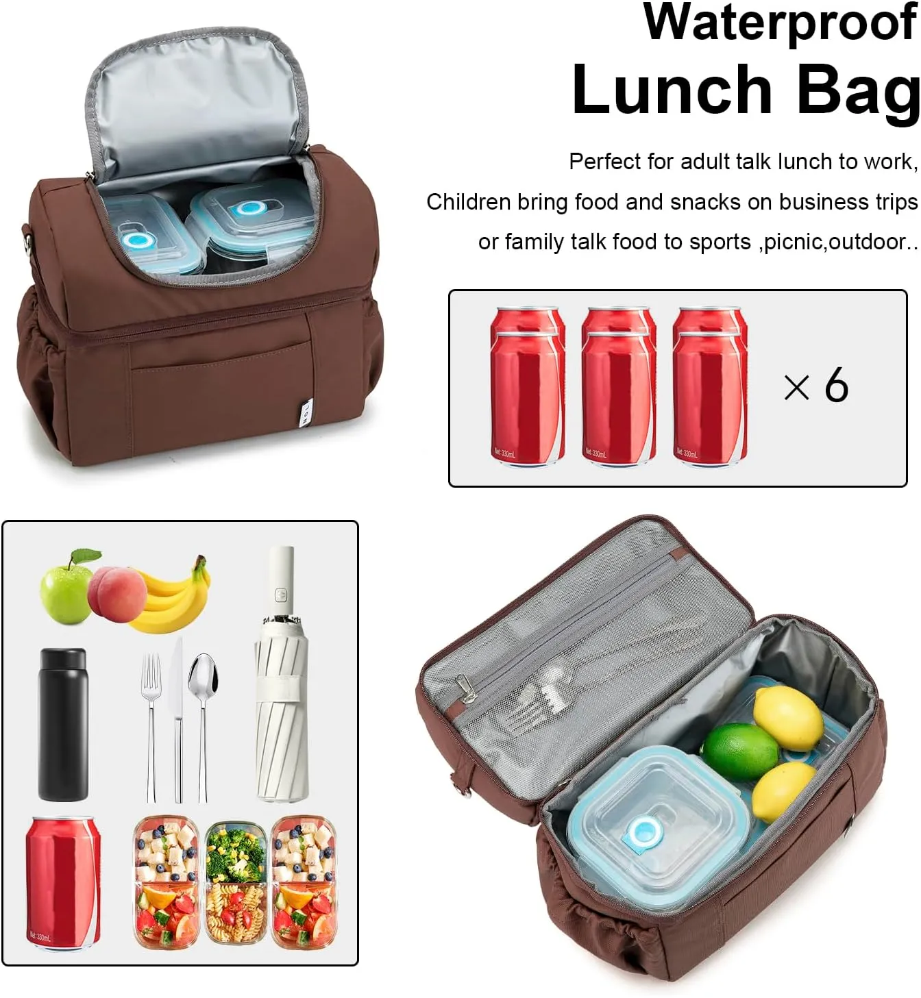 NOL Natural Organic Lifestyle Adult Lunch Box Insulated Lunch Bag Large Dual Compartment Lunch Bag Coolers Lightweight Nylon Waterproof Lunch Box for Work, Picnic, Travel, Outdoors, Coffee