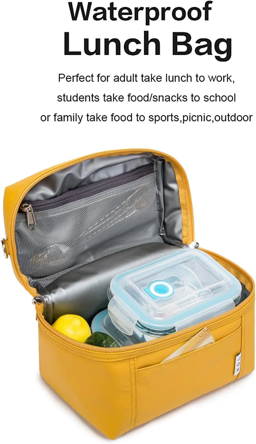 NOL Natural Organic Lifestyle Insulated Lunch Bags for Women Cooler Bag Lightweight Nylon Waterproof Lunch Box For Work (Mustard, Small)