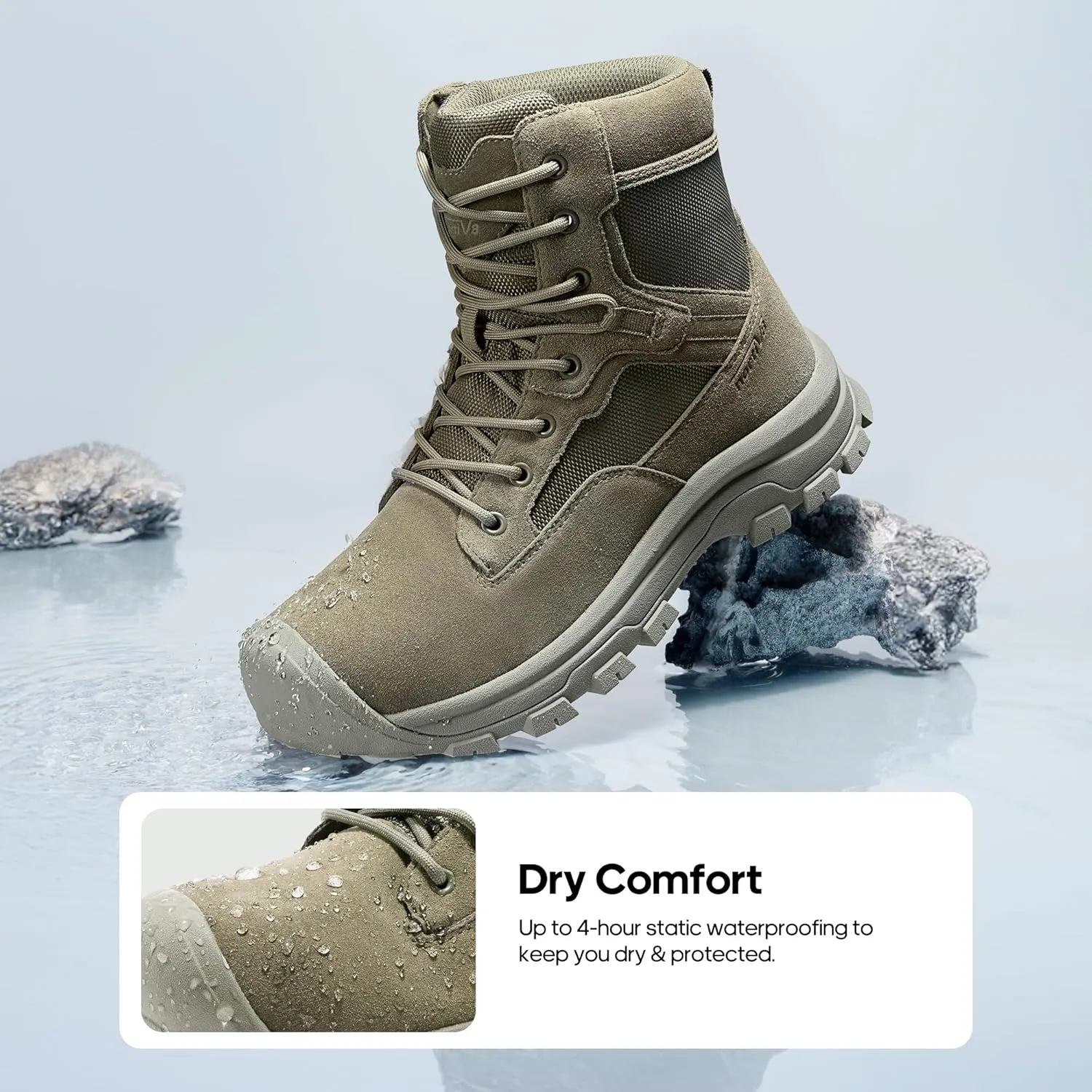 NORTIV 8 Men's Waterproof Work Military Tactical Boots Rubber Toe Leather Outdoor Hiking Motorcycle Combat Boots