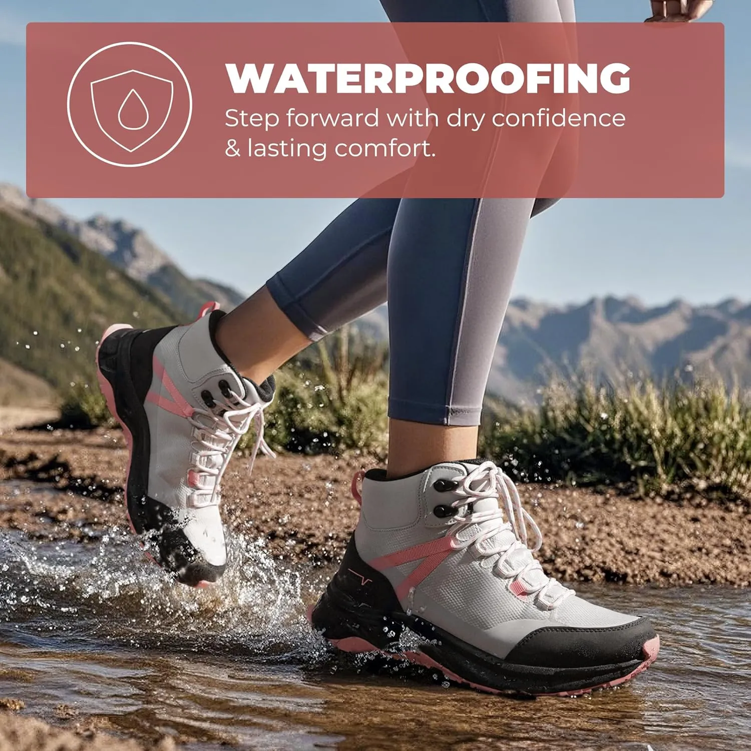 NORTIV 8 Women's Hiking Boots Waterproof Lightweight Outdoor Trekking Comfortable Non-Slip Backpacking Camping Ankle Boot Hollow