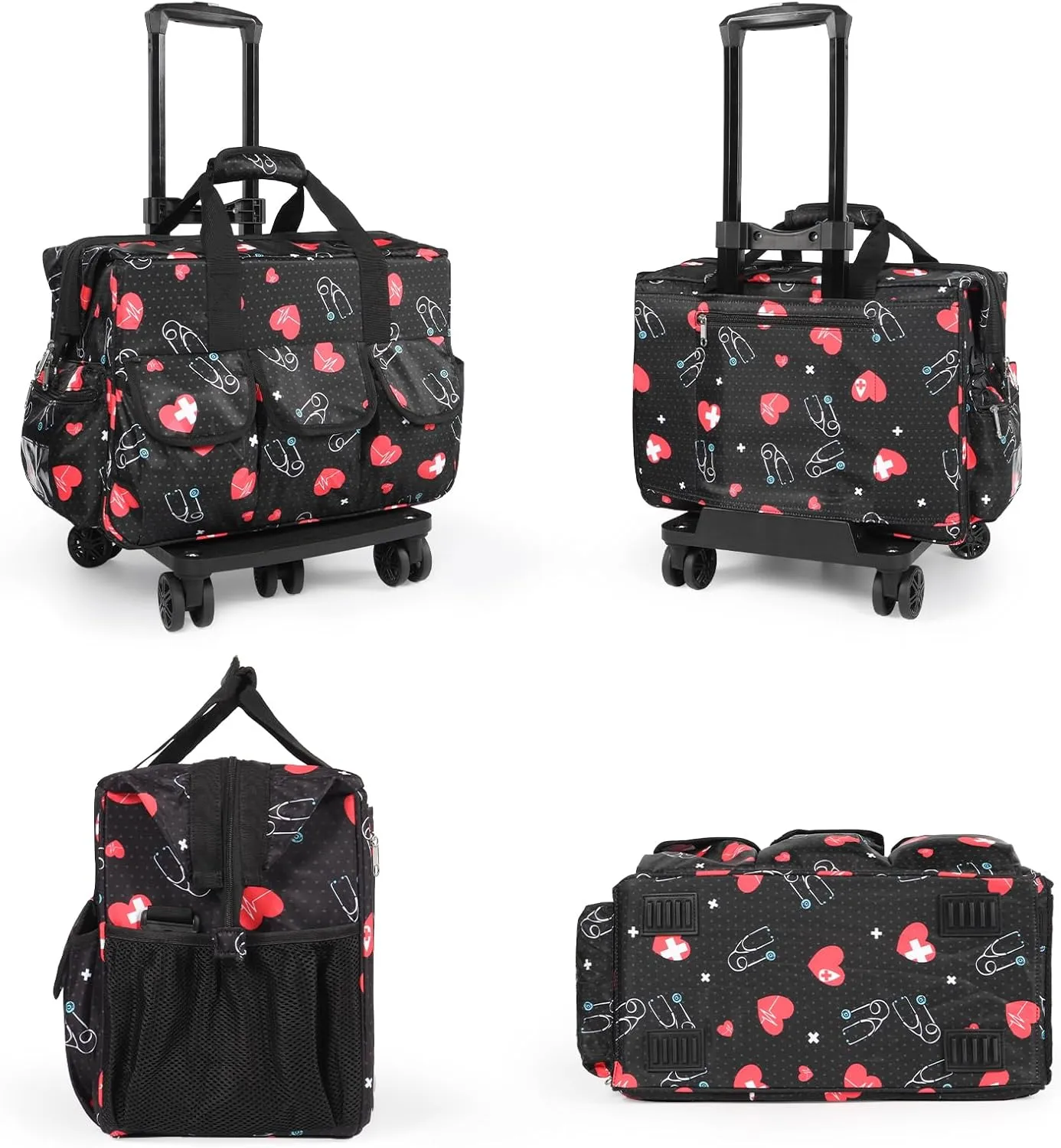 Nurse Rolling Medical Duffle Bag Work Nursing Clinical Home Health Cna Nr Gift Carry On Bag Wheel Doctor Emt Ems Healthcare (black and red)
